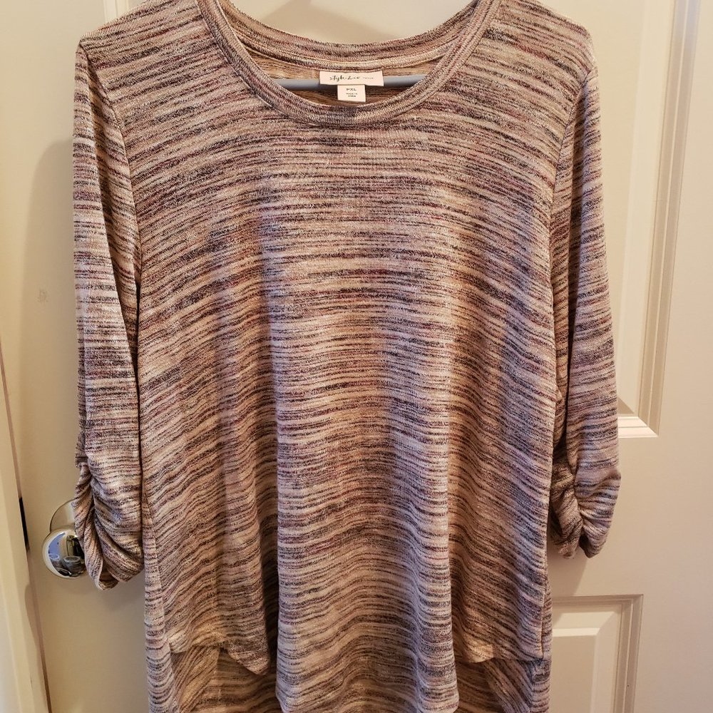 Stripey knit top with ruched sleeves